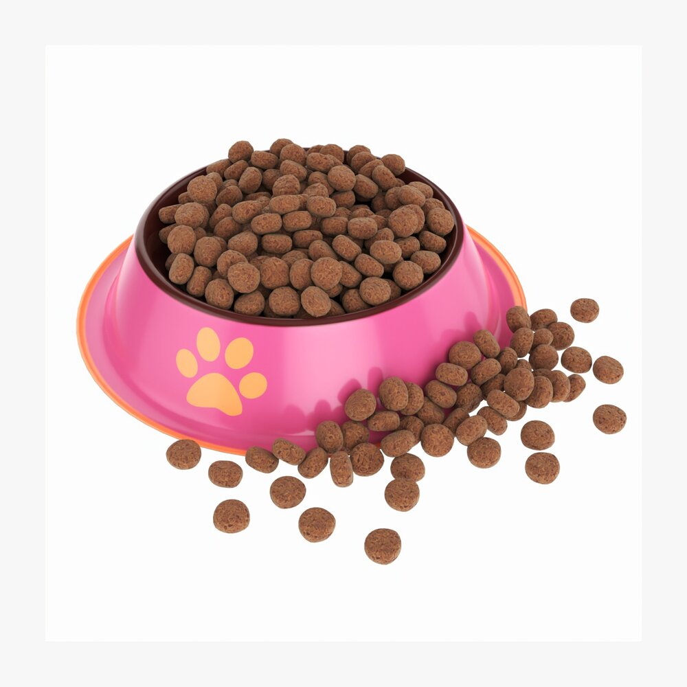 Cat Food Bowl Pink With Print 3D 모델 