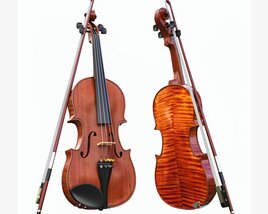 Classick Brown Violin With Bow 3D model