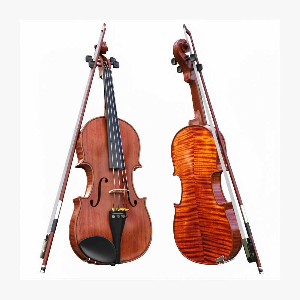 Classick Brown Violin With Bow Modello 3D