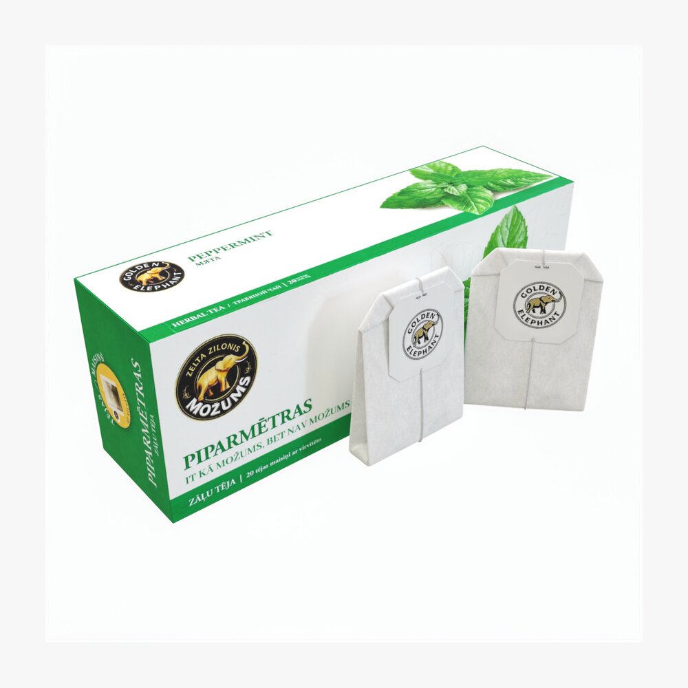 Peppermint Tea Paper Box With Tea Bags 3D-Modell