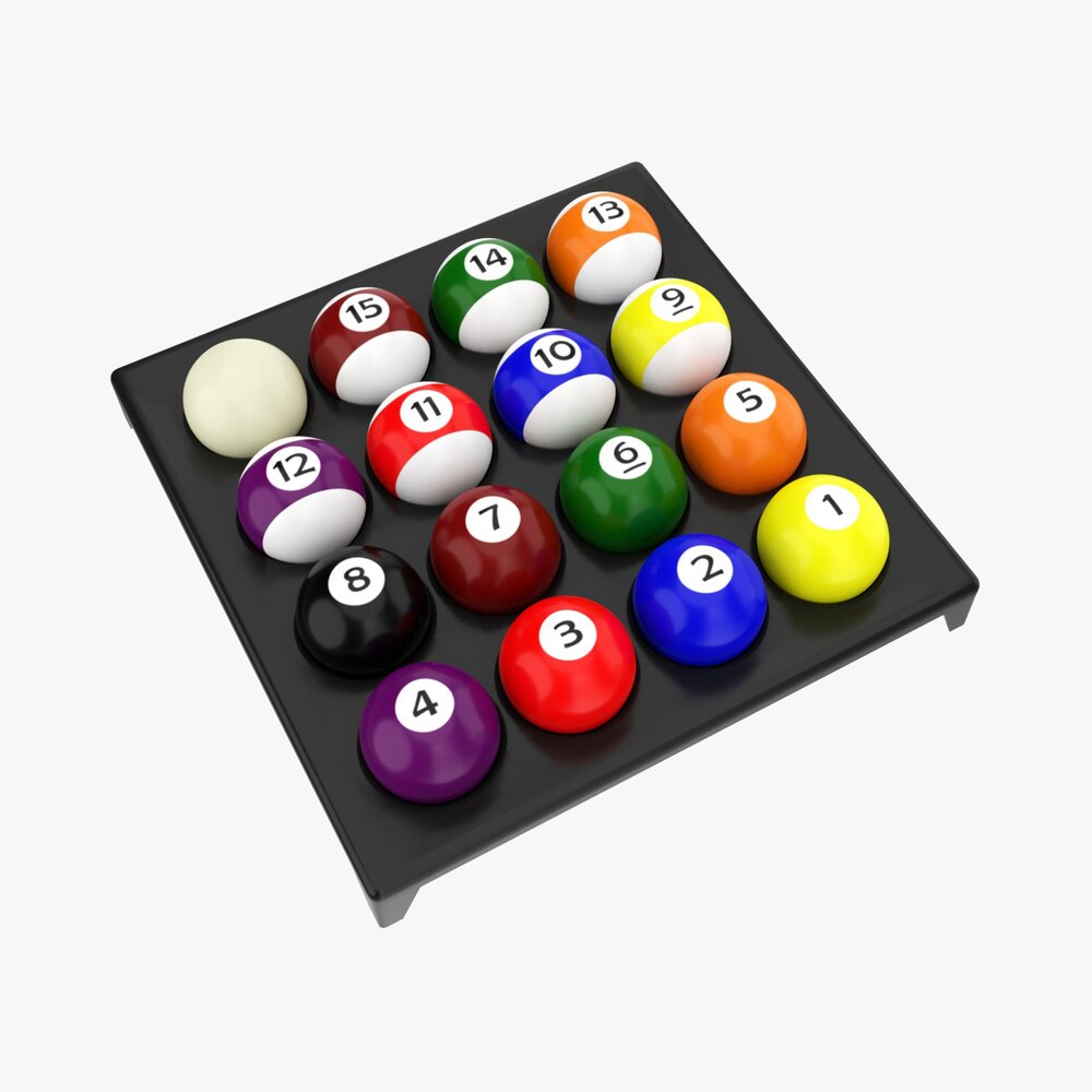 Pool Balls On Plastic Holder Modelo 3d