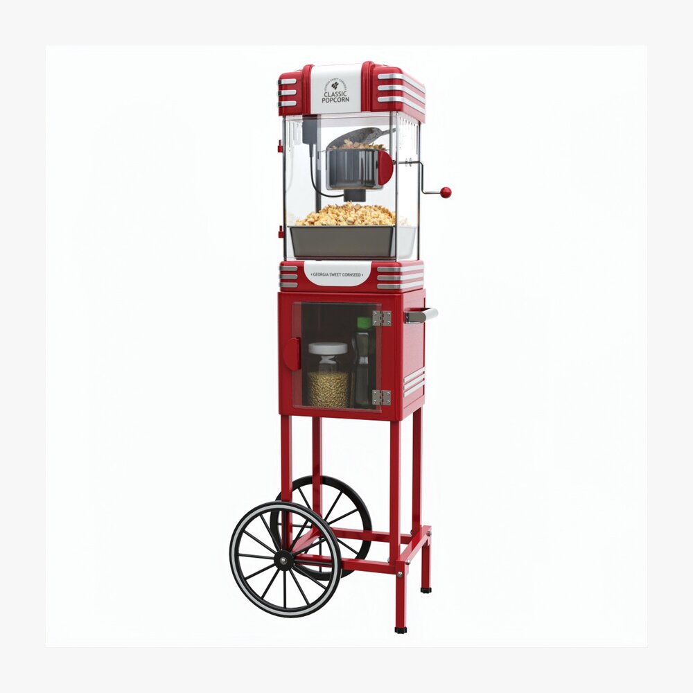 Popcorn Vintage Cart On Wheels With Shelf 3D 모델 