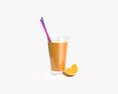 Glass With Orange Juice Straws and Orange Slice 3d model