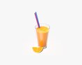 Glass With Orange Juice Straws and Orange Slice 3d model
