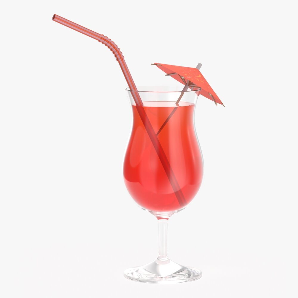 Tulip Glass With Orange Juce Straw And Umbrella 3D модель