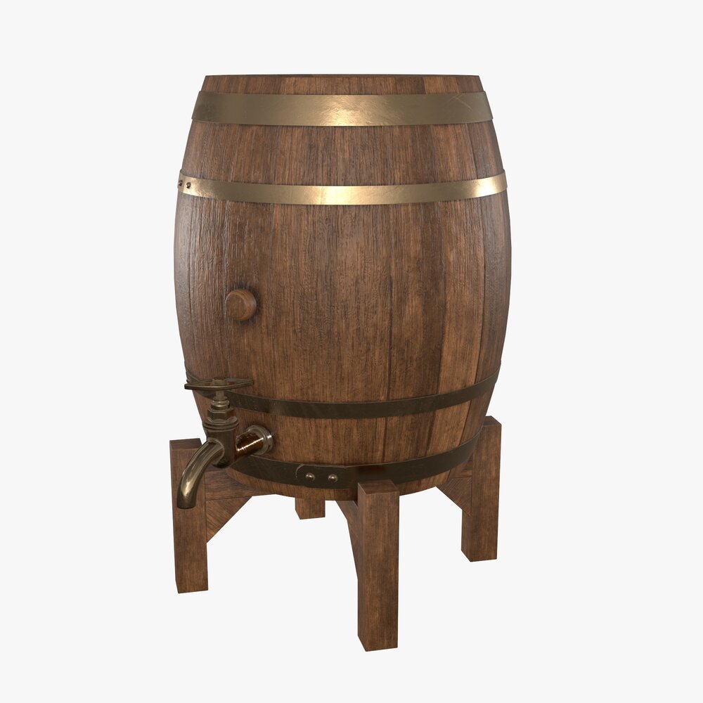 Wooden Barrel For Beer 02 3D model