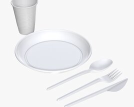 Plastic Tableware Set Plate Knife Spoon Cup 3D model