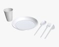 Plastic Tableware Set Plate Knife Spoon Cup 3D модель
