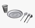 Plastic Tableware Set Plate Knife Spoon Cup 3D 모델 