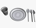 Plastic Tableware Set Plate Knife Spoon Cup 3d model