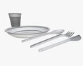 Plastic Tableware Set Plate Knife Spoon Cup 3D-Modell