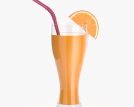 Weizen Glass With Orange Juice Straw And Orange Slice Modèle 3D