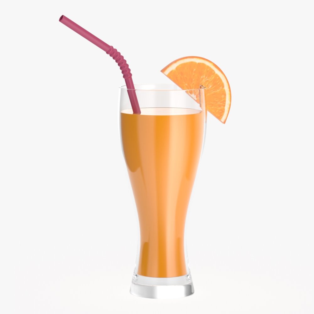 Weizen Glass With Orange Juice Straw And Orange Slice Modelo 3d