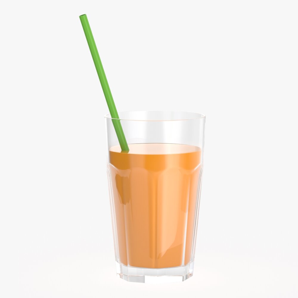 Tall Rocks Glass With Orange Juice And Straw 3D model