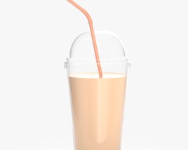 Plastic Cup Cold Coffee Milkshake With Straw 3D модель