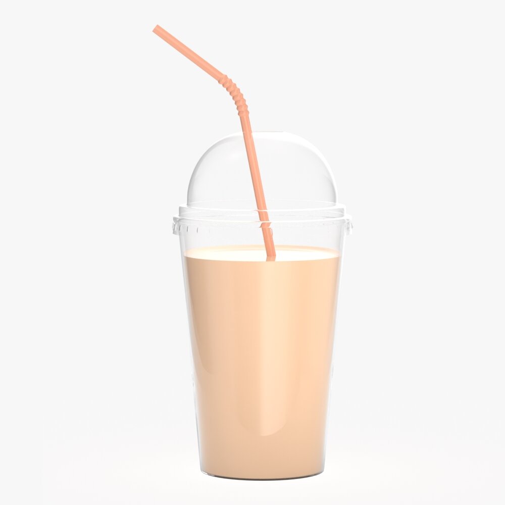 Plastic Cup Cold Coffee Milkshake With Straw 3D model