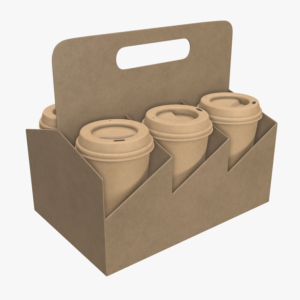 Biodegradable Large Paper Coffee Cup Cardboard Lid With Holder 3D 모델 