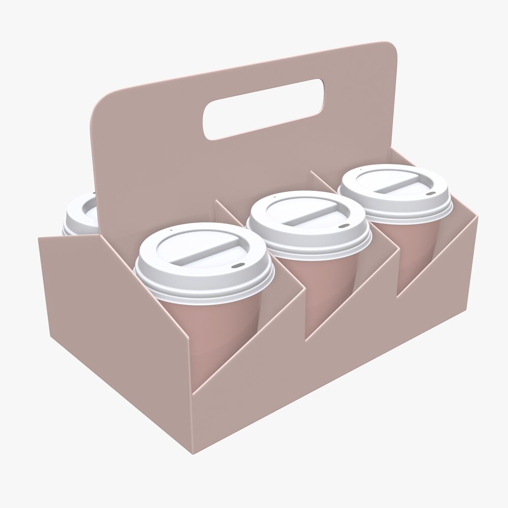 Recycled Paper Coffee Cup Plastic Lid And Holder 02 3D 모델 
