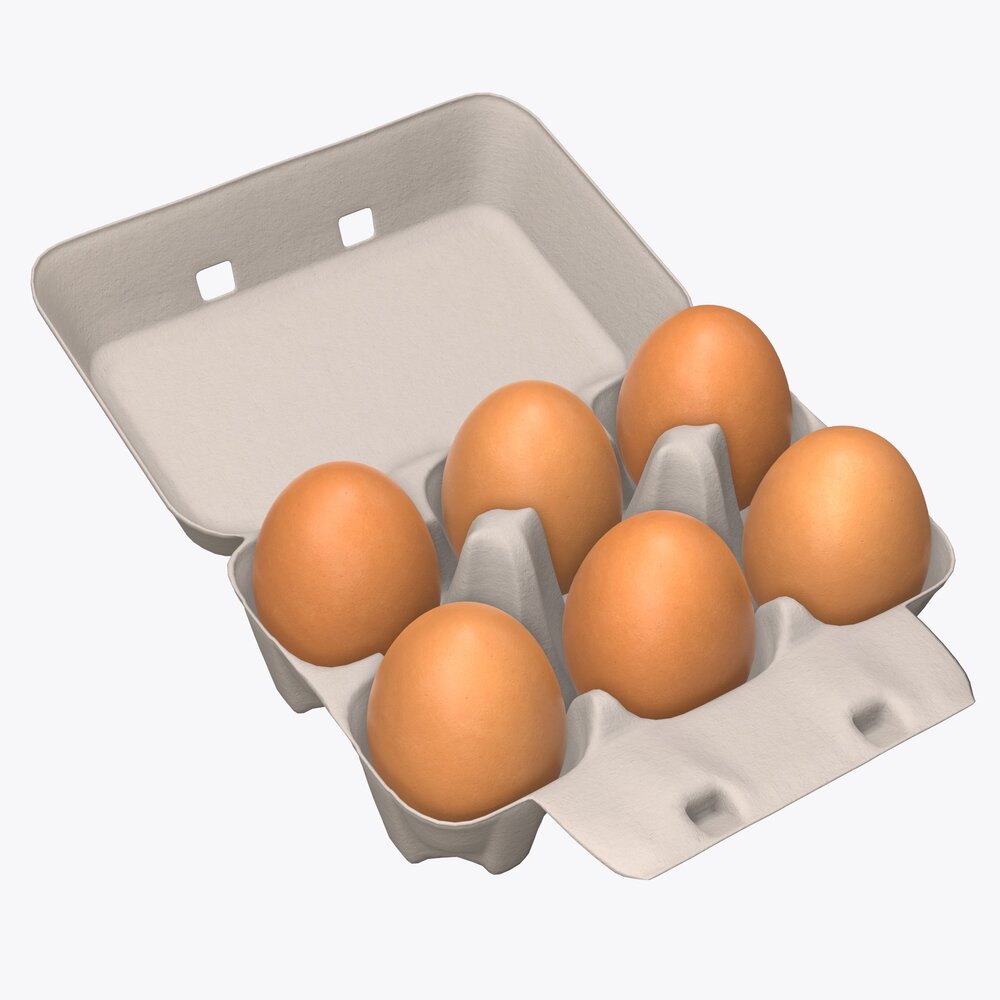 Egg Cardboard Package For 6 Eggs Opened Modèle 3D