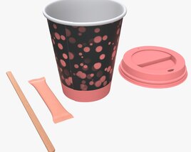 Paper Coffee Cup Plastic Lid Sugar Package Wooden Stick 3D-Modell