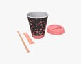 Paper Coffee Cup Plastic Lid Sugar Package Wooden Stick 3d model