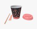 Paper Coffee Cup Plastic Lid Sugar Package Wooden Stick 3Dモデル