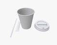 Paper Coffee Cup Plastic Lid Sugar Package Wooden Stick Modelo 3D