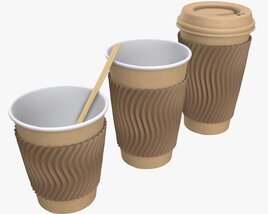 Biodegradable Paper Coffee Cup Cardboard with Lid and Sleeve 3D model