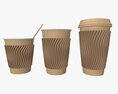 Biodegradable Paper Coffee Cup Cardboard with Lid and Sleeve 3D 모델 