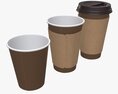Recycled Paper Coffee Cup with Sleeve and Plastic Lid 3D модель