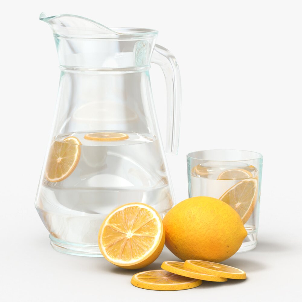 Jar With Water And Lemon Slices 3D model