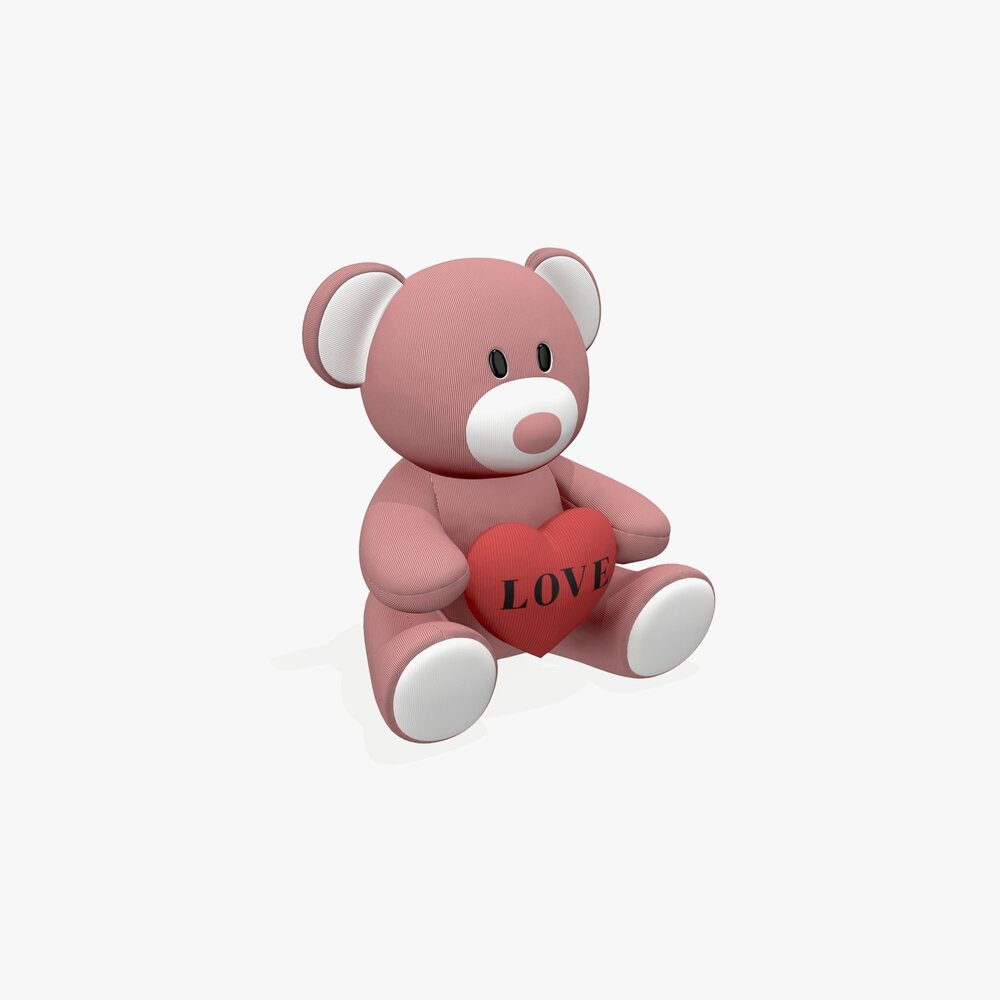 Bear Teddy Plush Toy With Heart Modello 3D