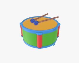Toy Drum With Sticks 3D 모델 