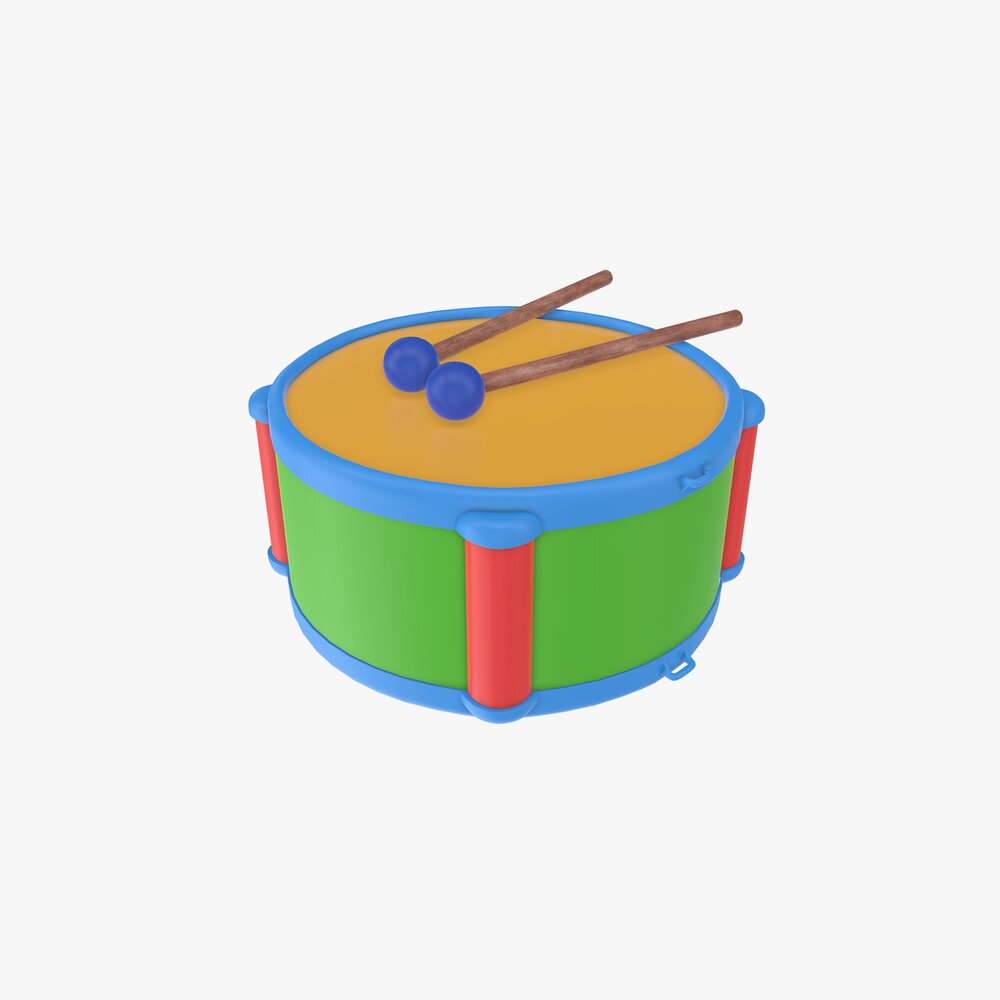 Toy Drum With Sticks 3D 모델 
