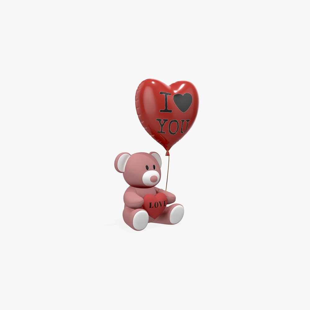Bear Teddy Plush Toy With Heart And Balloon 3D model