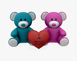 Two Teddy Bear Plush Toys With Heart 3D model
