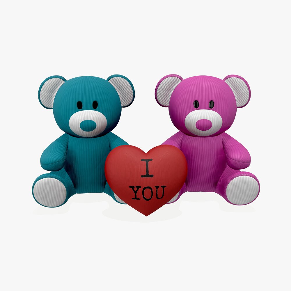 Two Teddy Bear Plush Toys With Heart 3D model