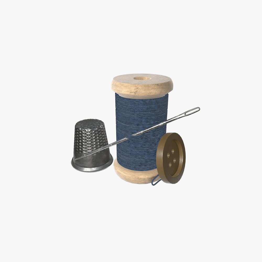 Thread Needle Button Thimble Coil 3D 모델 