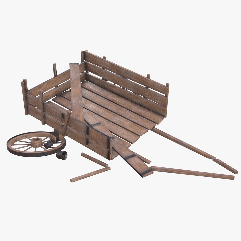Wooden Cart Broken 2 3D-Modell