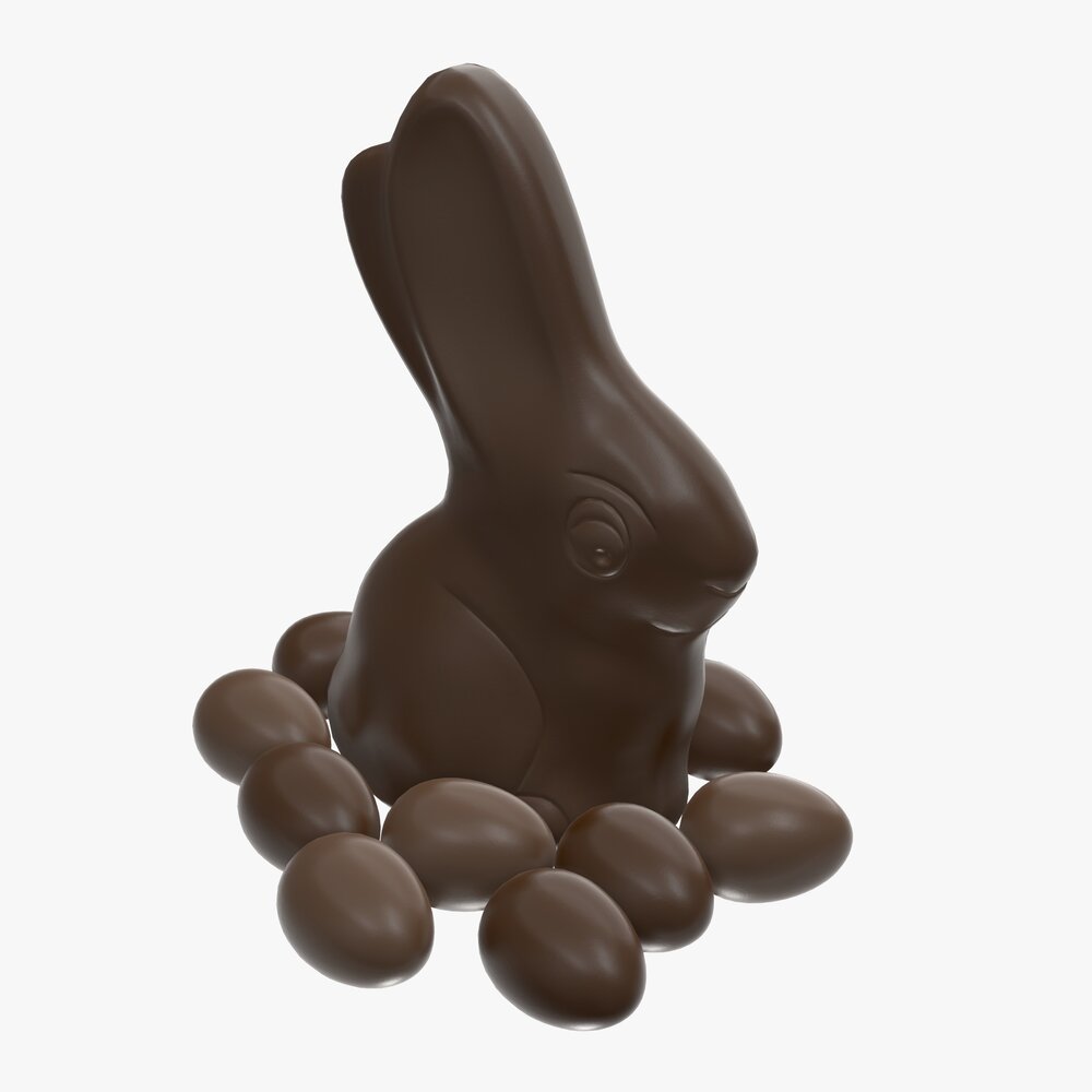 Chocolate Rabbit With Eggs 3D 모델 