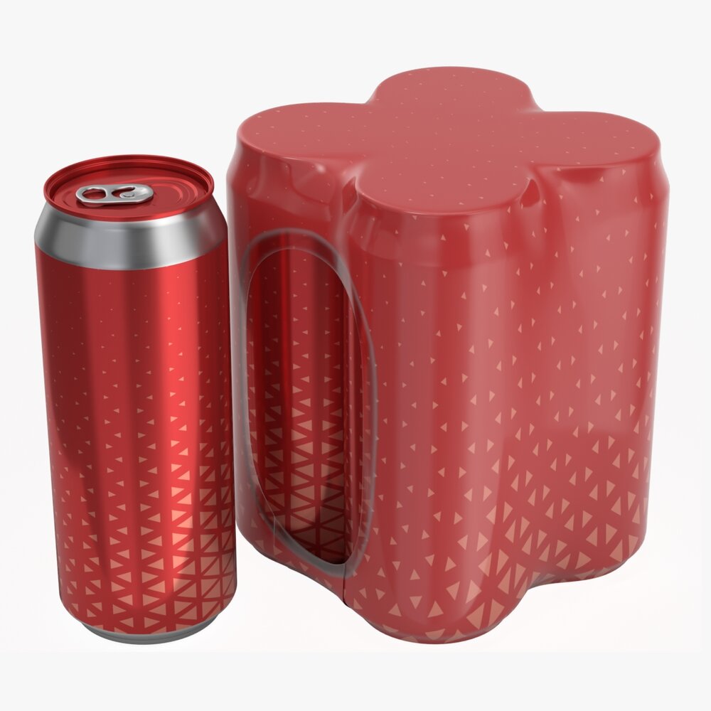 Packaging For Standard Four 500ml Beverage Soda Beer Cans 3D 모델 