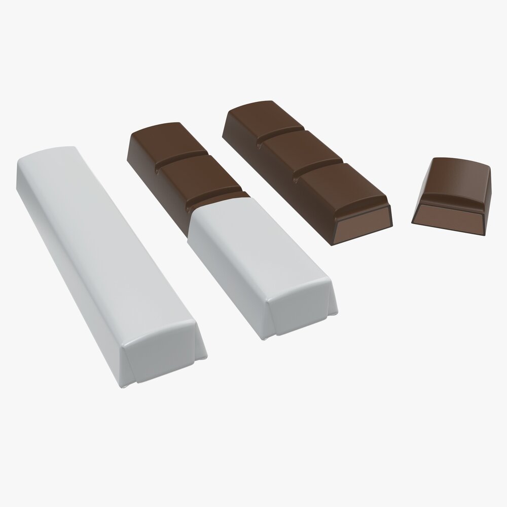 Chocolate Bars With Packaging Half Broken 3D model
