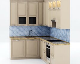 Kitchen Set with Cabinets and Tiles Modelo 3d