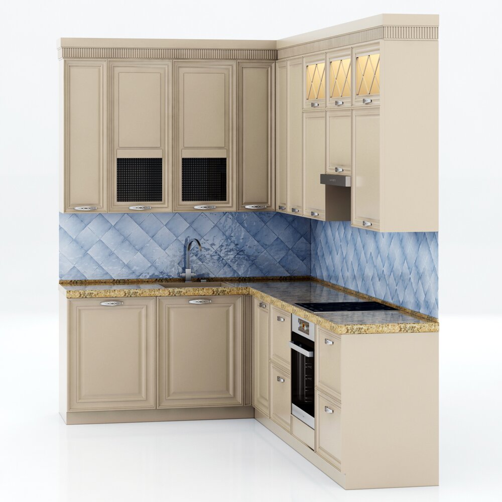 Kitchen Set with Cabinets and Tiles Modelo 3D
