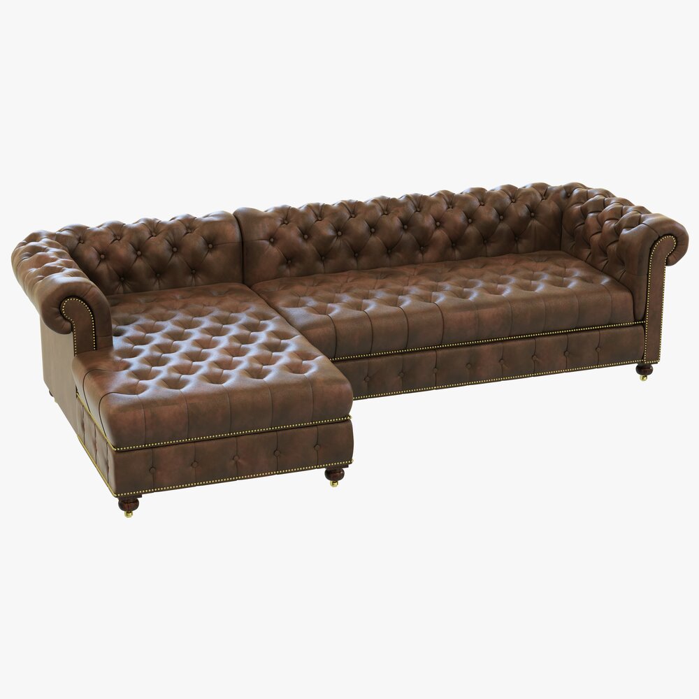 Restoration Hardware Cambridge Leather Sofa Chaise Sectional 3D模型