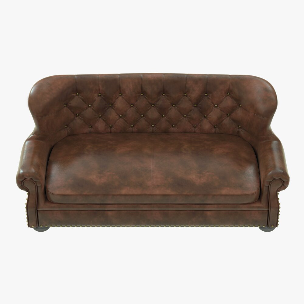 Restoration Hardware Churchill Leather Sofa With Nailheads 3D model