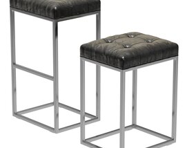 Restoration Hardware Reese Tufted Leather Stool Modello 3D