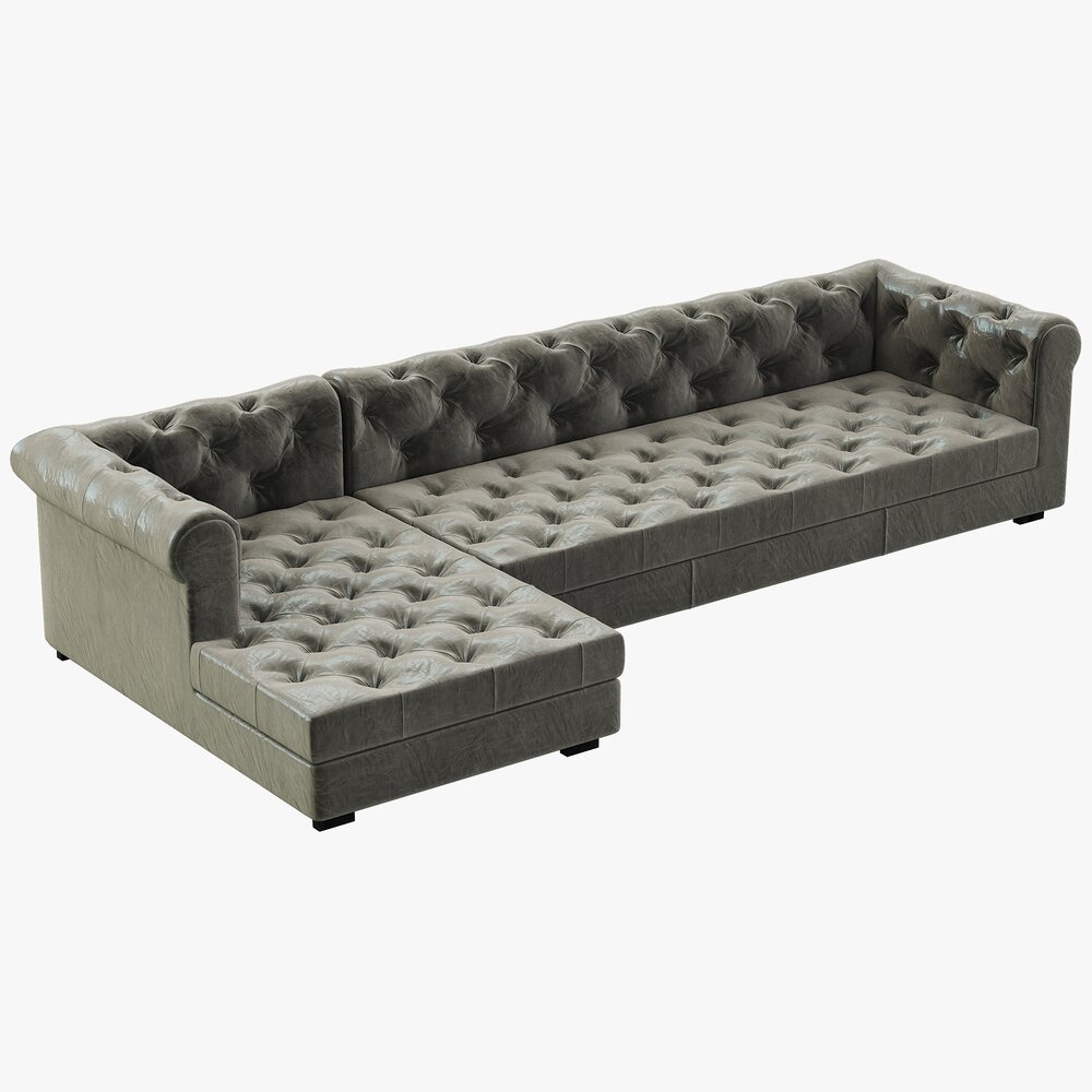 RH Modern Modena Chesterfield Leather Left-Arm Chaise Sectional Modèle 3D